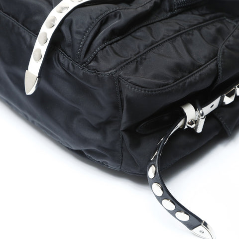PRADA Studded nylon triangle logo Shoulder Bag black WS26653
