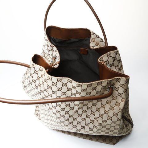 GUCCI GG Canvas Large Tote Shoulder Bag Brown WS26664