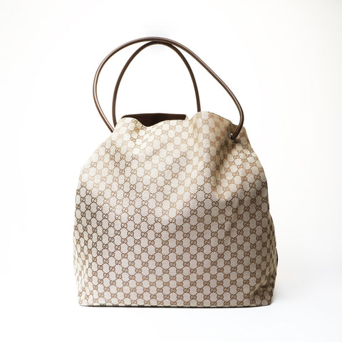 GUCCI GG Canvas Large Tote Shoulder Bag Brown WS26664