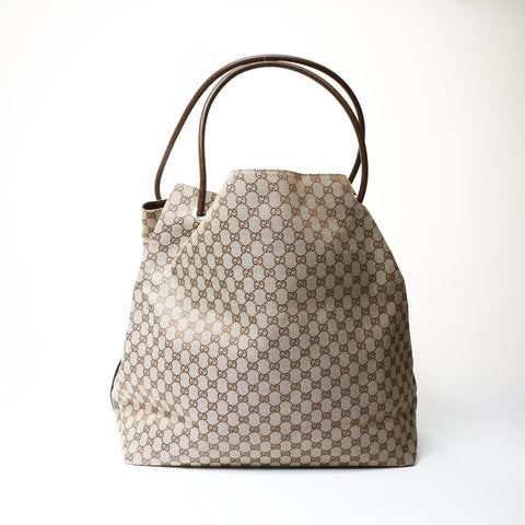 GUCCI GG Canvas Large Tote Shoulder Bag Brown WS26664
