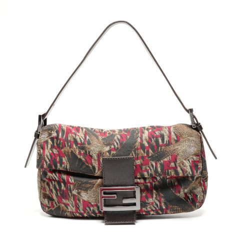 FENDI Nylon Zucca bird print Mamma Bucket Shoulder Bag black WS26688
