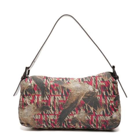 FENDI Nylon Zucca bird print Mamma Bucket Shoulder Bag black WS26688