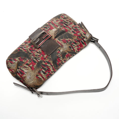 FENDI Nylon Zucca bird print Mamma Bucket Shoulder Bag black WS26688