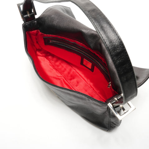 FENDI Lambskin Leather Mamma Bucket Shoulder Bag black WS26691