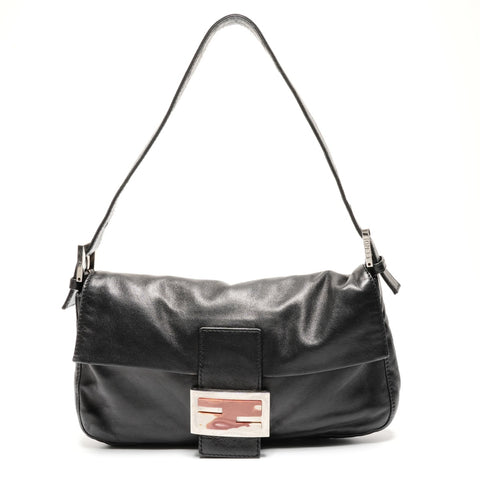 FENDI Lambskin Leather Mamma Bucket Shoulder Bag black WS26691
