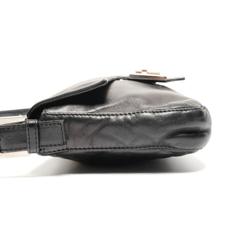 FENDI Lambskin Leather Mamma Bucket Shoulder Bag black WS26691