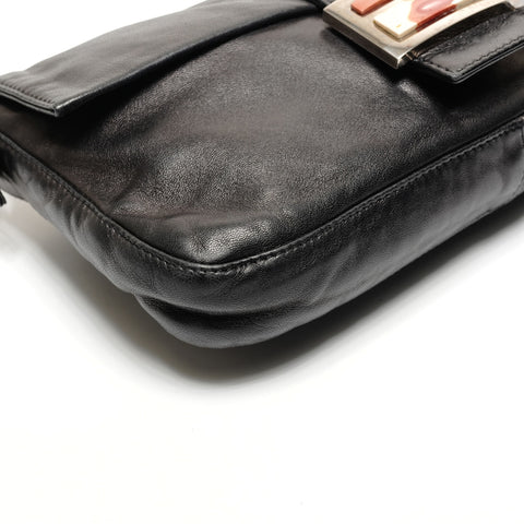 FENDI Lambskin Leather Mamma Bucket Shoulder Bag black WS26691