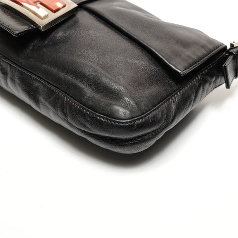 FENDI Lambskin Leather Mamma Bucket Shoulder Bag black WS26691