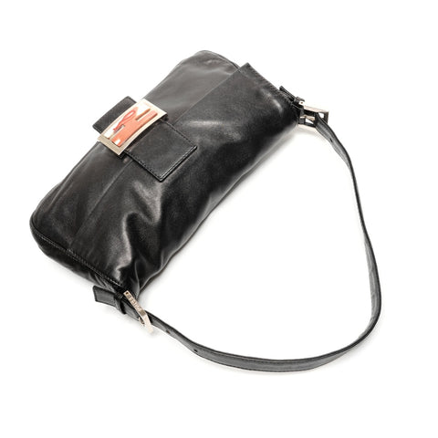 FENDI Lambskin Leather Mamma Bucket Shoulder Bag black WS26691