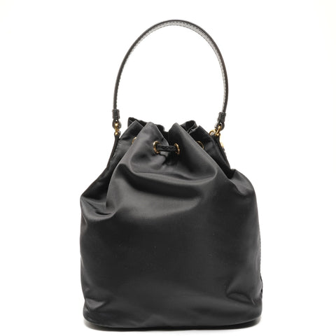 PRADA Duet 2-way nylon bucket bag with triangle logo, 1BH038, drawstring closure Shoulder Bag black WS26693