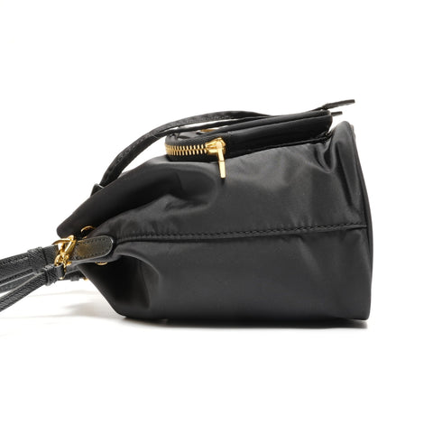 PRADA Duet 2-way nylon bucket bag with triangle logo, 1BH038, drawstring closure Shoulder Bag black WS26693