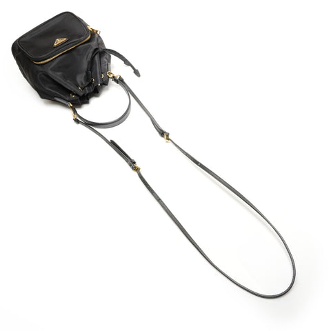 PRADA Duet 2-way nylon bucket bag with triangle logo, 1BH038, drawstring closure Shoulder Bag black WS26693