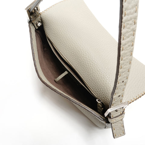 FENDI Selleria Mamma Bucket Leather Silver Metal Shoulder Bag gray WS26694