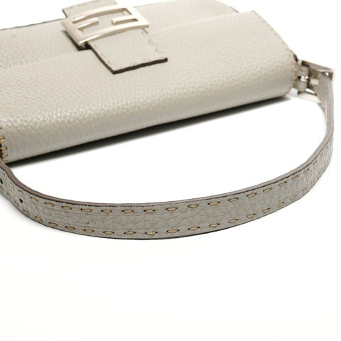 FENDI Selleria Mamma Bucket Leather Silver Metal Shoulder Bag gray WS26694