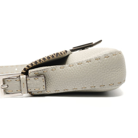 FENDI Selleria Mamma Bucket Leather Silver Metal Shoulder Bag gray WS26694