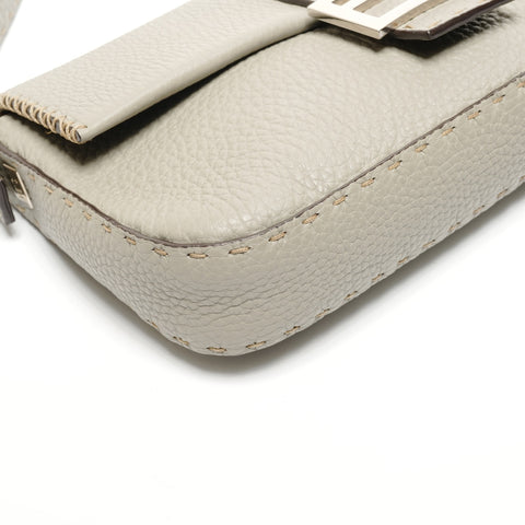 FENDI Selleria Mamma Bucket Leather Silver Metal Shoulder Bag gray WS26694