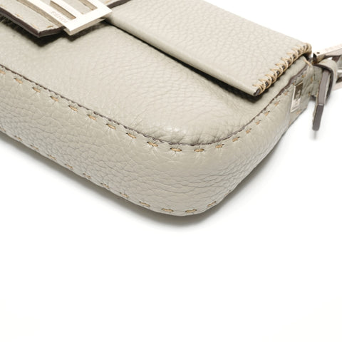 FENDI Selleria Mamma Bucket Leather Silver Metal Shoulder Bag gray WS26694
