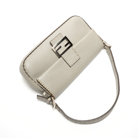 FENDI Selleria Mamma Bucket Leather Silver Metal Shoulder Bag gray WS26694