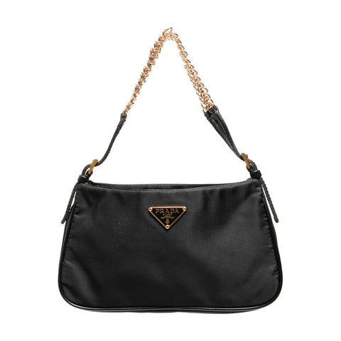 PRADA Nylon Mini Chain Accessory Pouch One Belt Shoulder Bag black WS26697