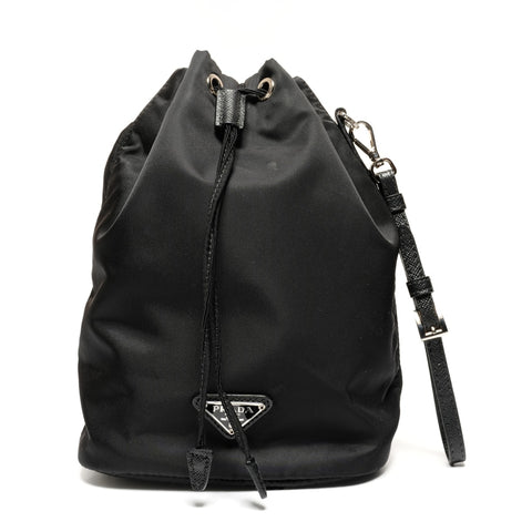PRADA Nylon Re-Nylon Drawstring Pouch with Triangle Logo 1NS309 Handbag black WS26698