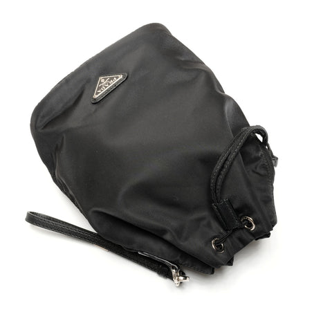 PRADA Nylon Re-Nylon Drawstring Pouch with Triangle Logo 1NS309 Handbag black WS26698