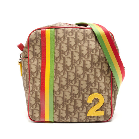 Christian Dior Trotter Rasta Coated Canvas Shoulder Bag Brown WS26706