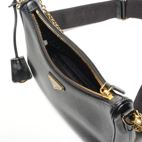 PRADA Saffiano Leather 2-way Triangle Logo Re-Edition 2005 Shoulder Bag black WS26708
