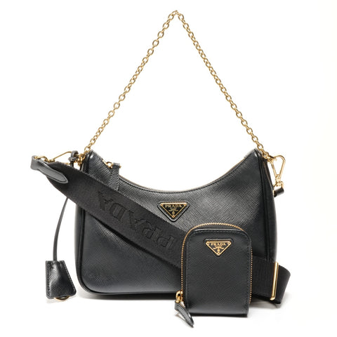 PRADA Saffiano Leather 2-way Triangle Logo Re-Edition 2005 Shoulder Bag black WS26708