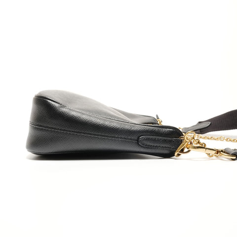 PRADA Saffiano Leather 2-way Triangle Logo Re-Edition 2005 Shoulder Bag black WS26708