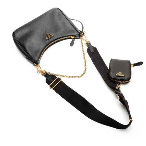 PRADA Saffiano Leather 2-way Triangle Logo Re-Edition 2005 Shoulder Bag black WS26708