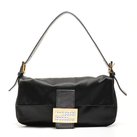 FENDI Satin Mamma Bucket with Beads Shoulder Bag black WS26709