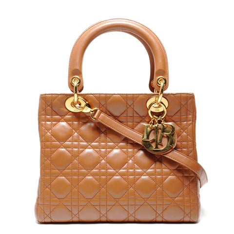 Christian Dior Lady Dior Lambskin 2way Medium Handbag Brown WS26712