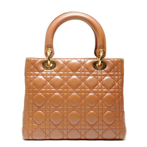 Christian Dior Lady Dior Lambskin 2way Medium Handbag Brown WS26712