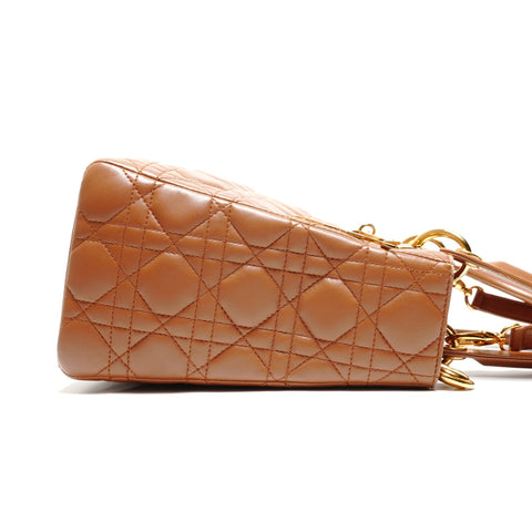 Christian Dior Lady Dior Lambskin 2way Medium Handbag Brown WS26712