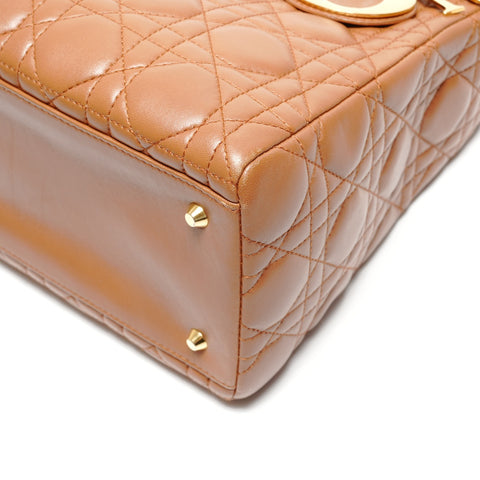 Christian Dior Lady Dior Lambskin 2way Medium Handbag Brown WS26712