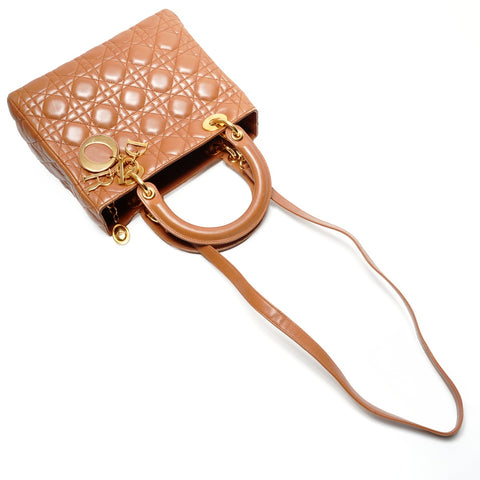 Christian Dior Lady Dior Lambskin 2way Medium Handbag Brown WS26712