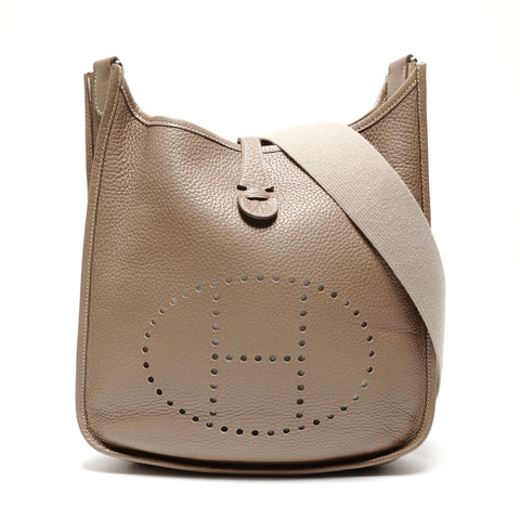 HERMES Leather Evelyn PM � J stamp Made in 2006 Shoulder Bag beige WS26714