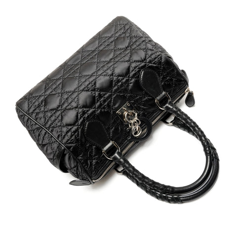 Christian Dior Lovely Nylon Quilted Boston Bag Handbag black WS26717
