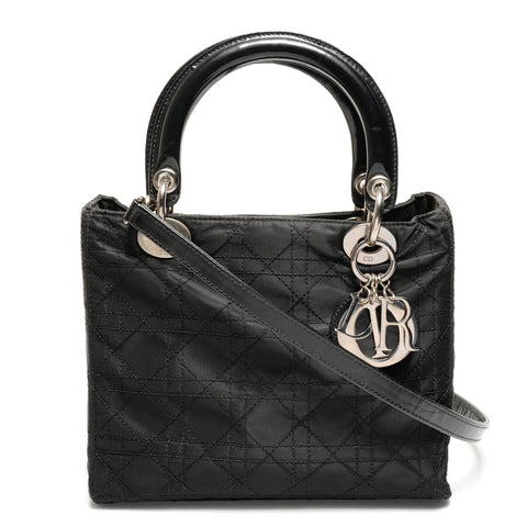 Christian Dior Lady Dior Cannage Nylon Medium 2-way Handbag black WS26718