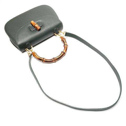 GUCCI Calf leather, bamboo, top handle, leather Shoulder Bag green WS26720