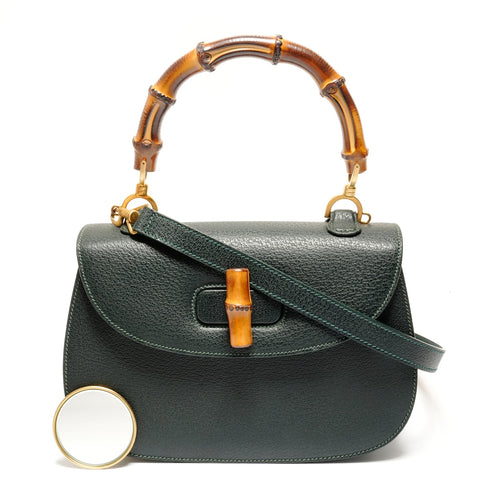 GUCCI Calf leather, bamboo, top handle, leather Shoulder Bag green WS26720
