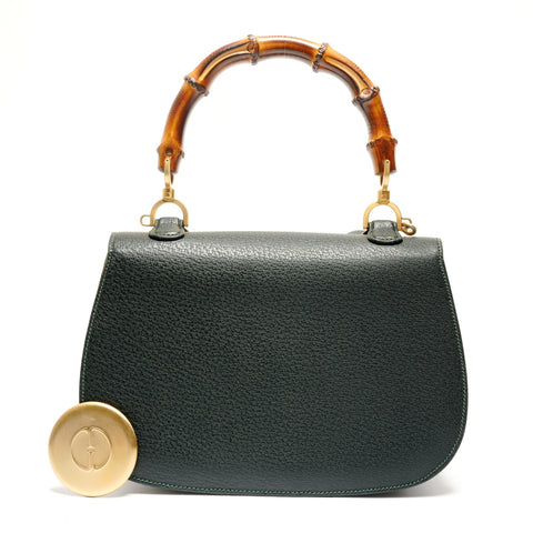 GUCCI Calf leather, bamboo, top handle, leather Shoulder Bag green WS26720