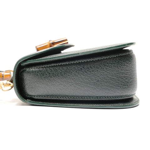 GUCCI Calf leather, bamboo, top handle, leather Shoulder Bag green WS26720