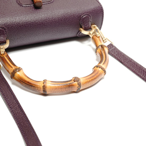 GUCCI Leather Bamboo Small 2way Handbag Red WS26721