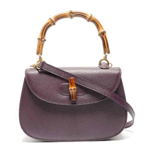 GUCCI Leather Bamboo Small 2way Handbag Red WS26721
