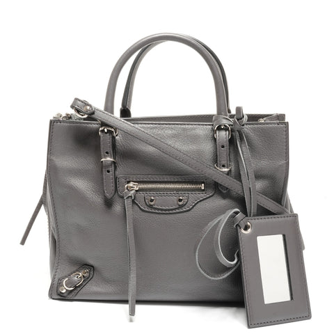 BALENCIAGA Leather Paper Mini 2way Handbag gray WS26723