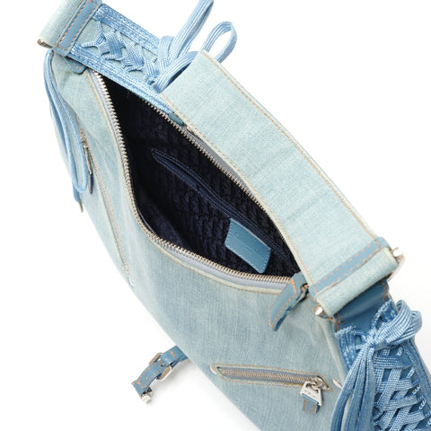 Christian Dior Denim lace-up half-moon street chic one belt Galliano period Shoulder Bag blue WS26727