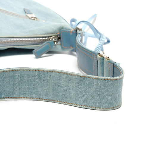 Christian Dior Denim lace-up half-moon street chic one belt Galliano period Shoulder Bag blue WS26727