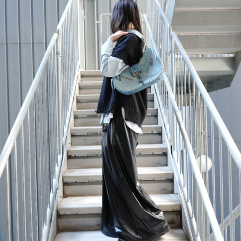 Christian Dior Denim lace-up half-moon street chic one belt Galliano period Shoulder Bag blue WS26727