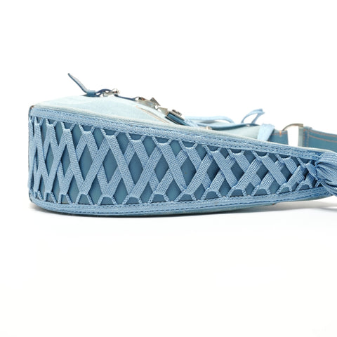Christian Dior Denim lace-up half-moon street chic one belt Galliano period Shoulder Bag blue WS26727